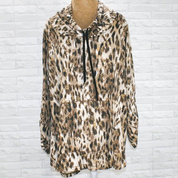 RUBY RD. Top Knit Sweatshirt Sweater Funnel Neck Animal Print Plus Size 1X - Picture 1 of 15